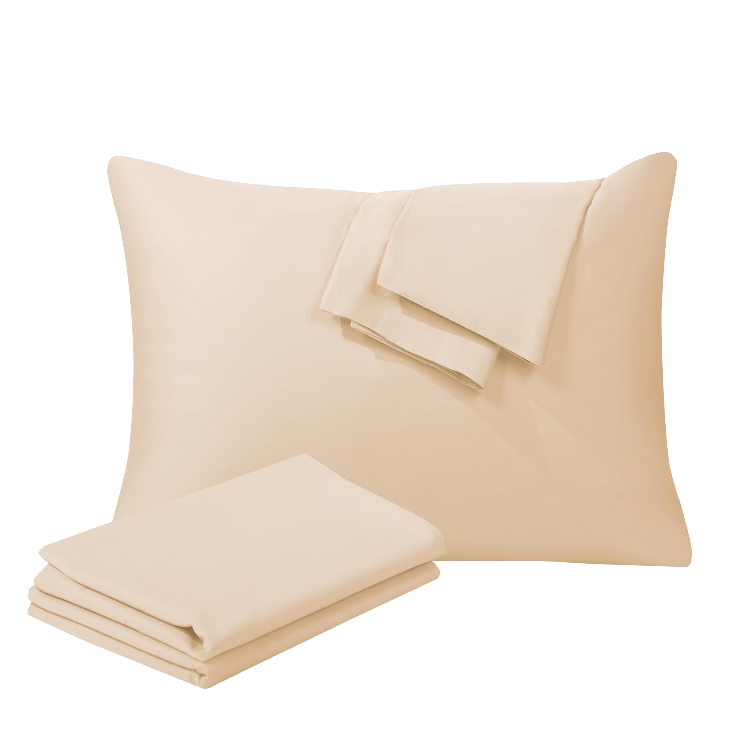 100% Egyptian Cotton Pillow Protectors Set Of 4, 400 Thread Count Sateen Weave Pillowcase, Easy Care Zippered Style Pillow Cover